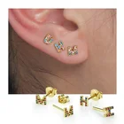 Silver Jewelry 925 Earrings 14K Gold Plated Dainty Jewelry Micro Pave CZ Tiny Initial Gold Stud Earrings For Women