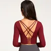 Back Cross Long Sleeve Crop Top for Women Fitness Workout Wear Yoga Tops Sexy Plus Size Gym T Shirt Sportswear