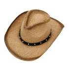 Women men short brim with string summer beach paper sun cowboy straw top hats wholesale