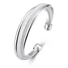 925 Sterling Silver Plated Bangle Bracelet, Fashion Simple Open Bangles Two Bead Cuff Jewelry