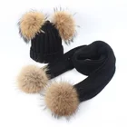Wholesale Baby Beanie Hats Knitted Acrylic Animal Fur Pompom Hat and Scarf Set
