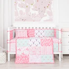 Elk splicing theme crib baby bedding set pink cot luxury bedding set for baby crib