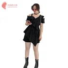 2019 cute sexy strapless high waist belly covered slim Chiffon plus size women T-shirt tops for fat girl