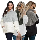 Patchwork Turtleneck Zip Neck Oversize Fluffy Fleece Pullover Women Pullover Hoodie