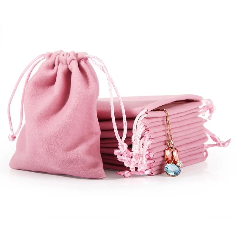 Wholesale custom most popular gift jewelry pouch bags pink velvet cosmetic jewelry drawstring bag with print logo