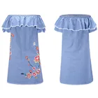 New Style Summer Embroidered Off Shoulder Sexy Skirt Denim Dress