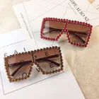 2019 SS09 Heavy Glasses Female Tied Big Stone Chromatic Lens Stage Walk Show Diamond Sun Sunglasses