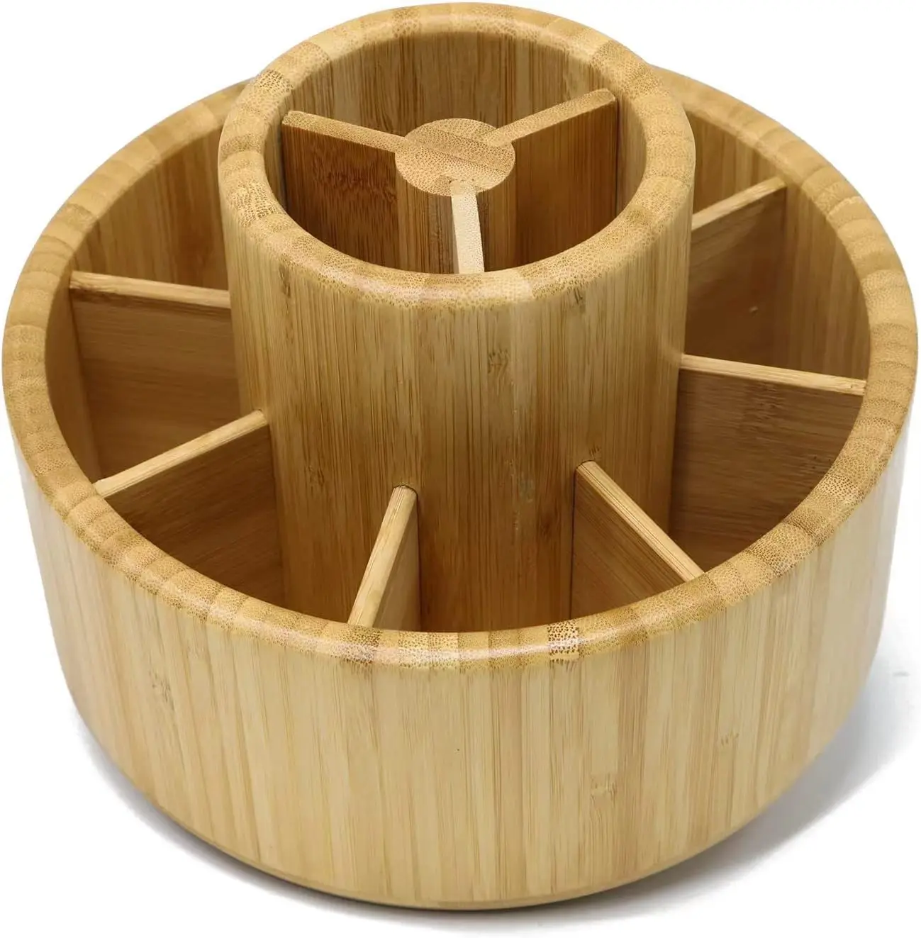 Bamboo Rotating Art Supply Desk Organizer Pencil Holder Organizer