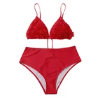 Flower design red bikini plus size sexy sling bikini swimwear for fat woman