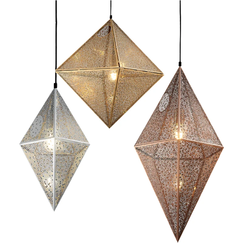 Fashion web etched  Polyhedron stainless steel pendant light led Etching Light Simple Chandelier