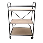 modern black MDF iron children book storage shelf bookshelves rolling bar cart trolley with door home