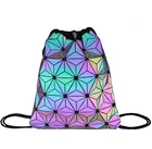 Outdoor men and women PU leather drawstring bag geometric luminous backpack