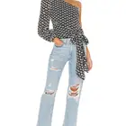Woman One Shoulder Embroidered Long Sleeve 100% Cotton Blouse With Belt