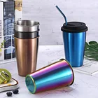 Custom logo reusable Rose gold rainbow 304 stainless steel reusable mark Cold drink water beer milk tea cup