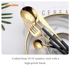 Set High Quality 18/10 Thick Black Gold Plated Stainless Flatware Spoon Fork And Knives Cutlery Set