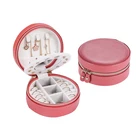 Wholesale portable travel small round leather jewellery case jewelry trinket storage box