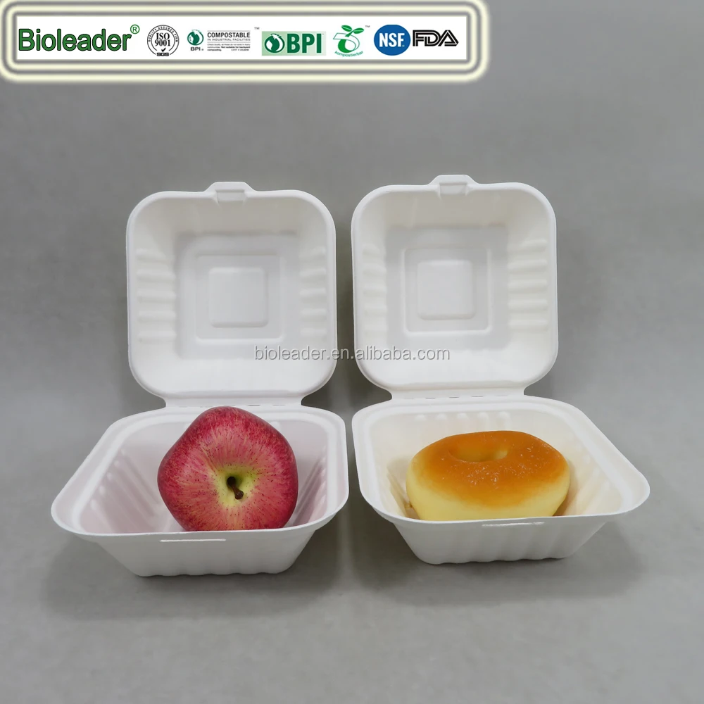 400 500 600 ml Biodegradable Sugarcane Fast Food Lunch Container Box