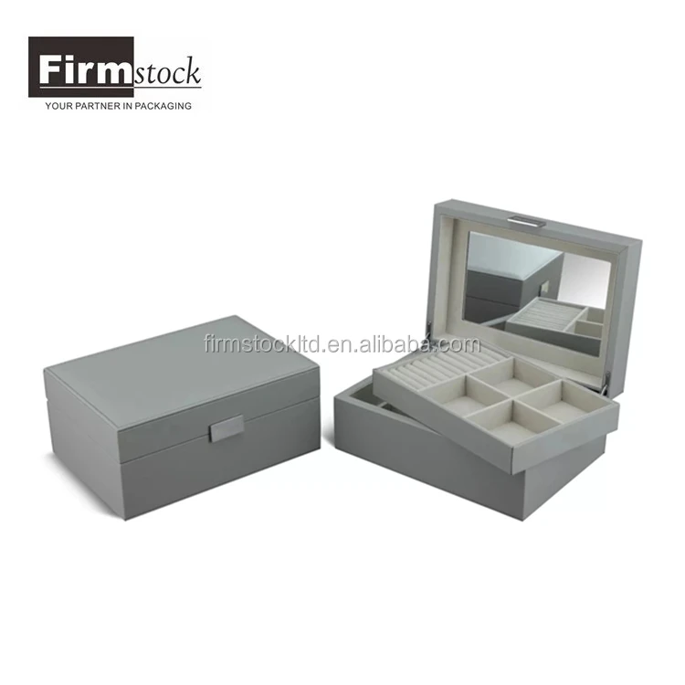 custom grey pu leather velvet wooden jewelry gift boxes with