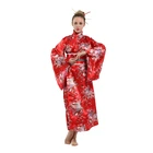 Flower pattern printing Japanese kimono costume long red sexy girl kimono costume
