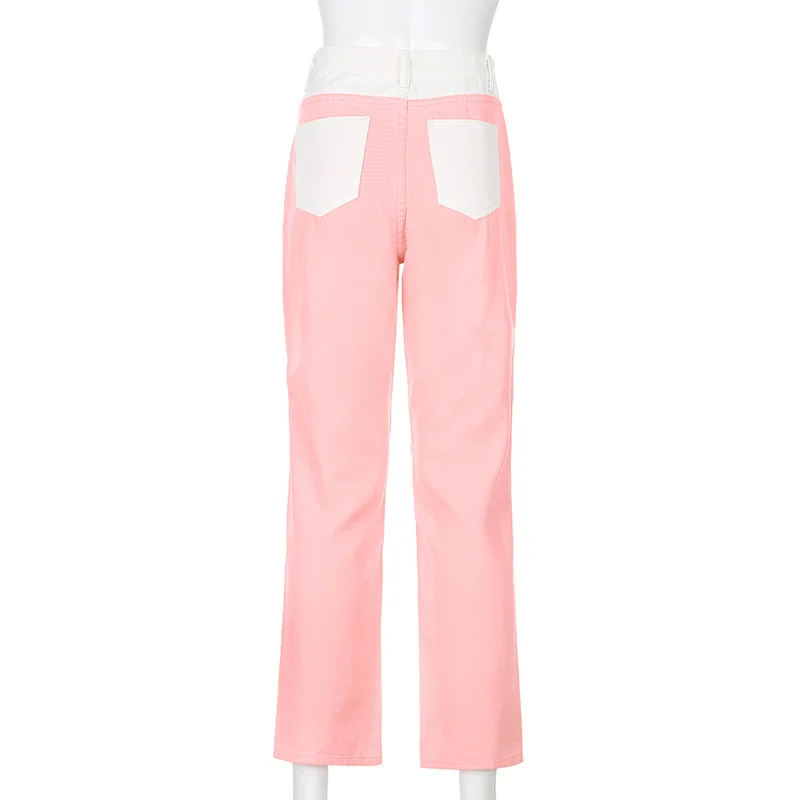 Hot Sale Mom Fit Patchwork Pants Straight Leg Denim Jeans for Woman