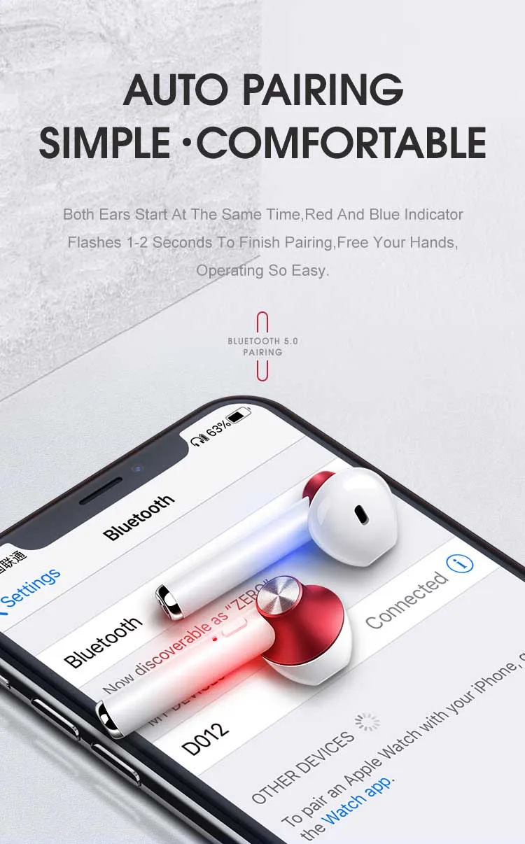 D012 TWS Wireless Sports Bluetooth 5.0 Stereo Earphone Running Sport Bass Headset Bilateral Call Automatic Pairing Headphone - ANKUX.COM