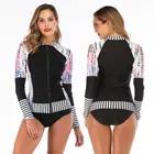 Fashion Swimsuit Front Zipper Rashguard Bathing Suit Top Long Sleeve Swimwear Women Bandage Bodysuit