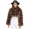 New Design Ladies Fancy Real Fox Fur Coat Brown Ladies Fox Fur Coat Stand Collar