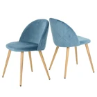 Modern home furniture Cheap blue Velvet fabric wooden transfer painting dining chair with metal legs
