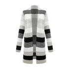 2019 New Winter Fashion Women'S Long Sleeve Knit Open Coat Multicolor Striped Stitching Collarless Cardigan Sweater