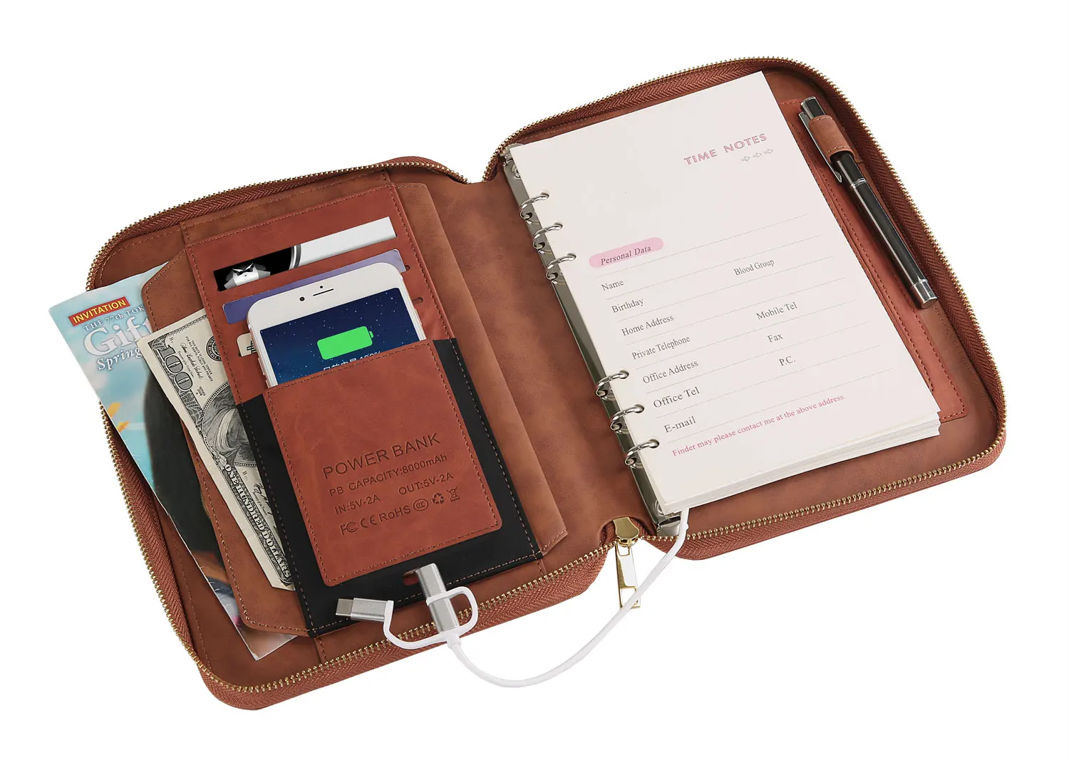 notebook set with power bank color customizable material linen