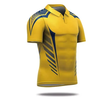 blue and yellow cricket jersey