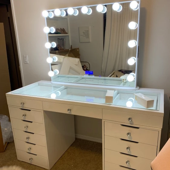 14 Leds Wood Makeup Vanity Table With Mirror Set Dressing Table