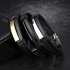 Leather Bracelet A Bracelet Custom Logo Personalized Men Magnetic Stainless Steel Genuine Leather Bracelet