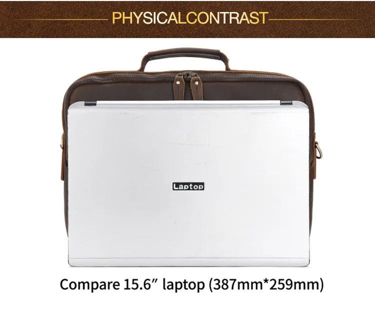 Tiding New Design Vintage Custom Made Real Leather 15 Inches Laptop Briefcase Bag Buffalo Genuine Leather Briefcase For Man 15