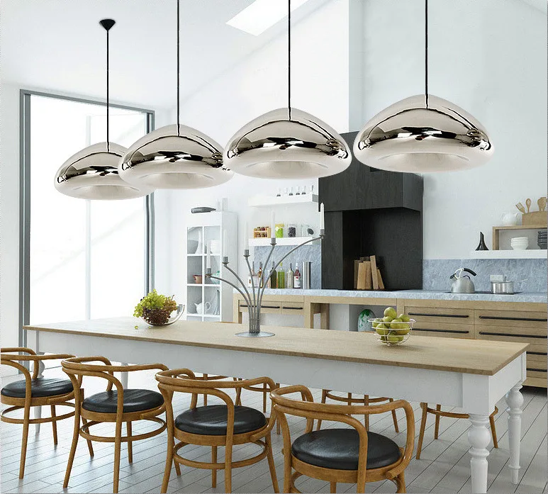 Fancy Modern Round Gold Silver Bowl Glass Pendant Light Creative Void Indoor Drop Lighting