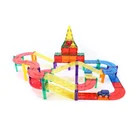 Clear color plastic educational toys 84pcs racing track car magnet tiles diy construction toy