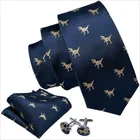 Men's Ties Silk Navy Blue Animal Dinosaur Necktie Handkerchief Set