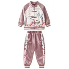 chinese style round neck kids cloths wear print outfit girl's clothes sets