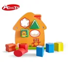 Custom learning early baby hand grasp educational toy wooden House shape sorter