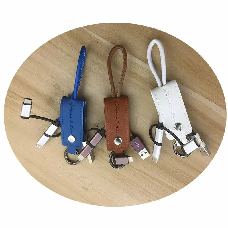 with nice package Short keychain leather 3-in-1 Sync and Charge micro USB Type C for iPhone iPad Air mini, Samsung and more - ANKUX.COM