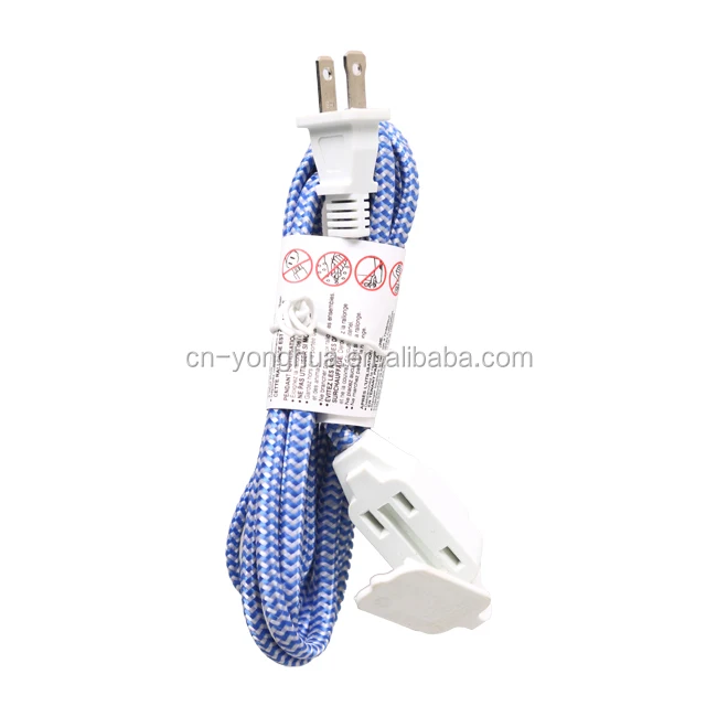 Navy/White, Designer 3 Extension, 2 Prong Power Strip, Extra Long 8 Ft Cable with Plug, Braided Chevron Fabric Cord