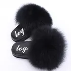 Factory wholesale high quality fashion fox fur slide slippers /sandals