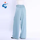 New style eco friendly fancy cotton wide leg pants women with waist belt