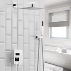 BWE Stainless Steel Bathroom Rainfall Head Shower Black With Diverter System In Wall Mounted Concealed Black Shower