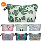 wholesale custom Polyester vector tropical leaves print makeup bag elegant women small cosmetic bag sloth gift