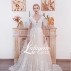 Latest Bridal Wedding Gowns Vestido de noiva Charming Deep V-Neck Lace Appliqued and Beaded A-Line Wedding Dress 2020
