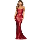 OEM new products red woman sequin sexy party dress strapless long evening dress