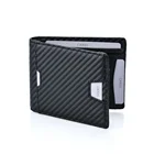 Black Wallet Black Mens Business Wallet Black Carbon Pu Custom Logo Black Men Wallet With Metal Money Clip