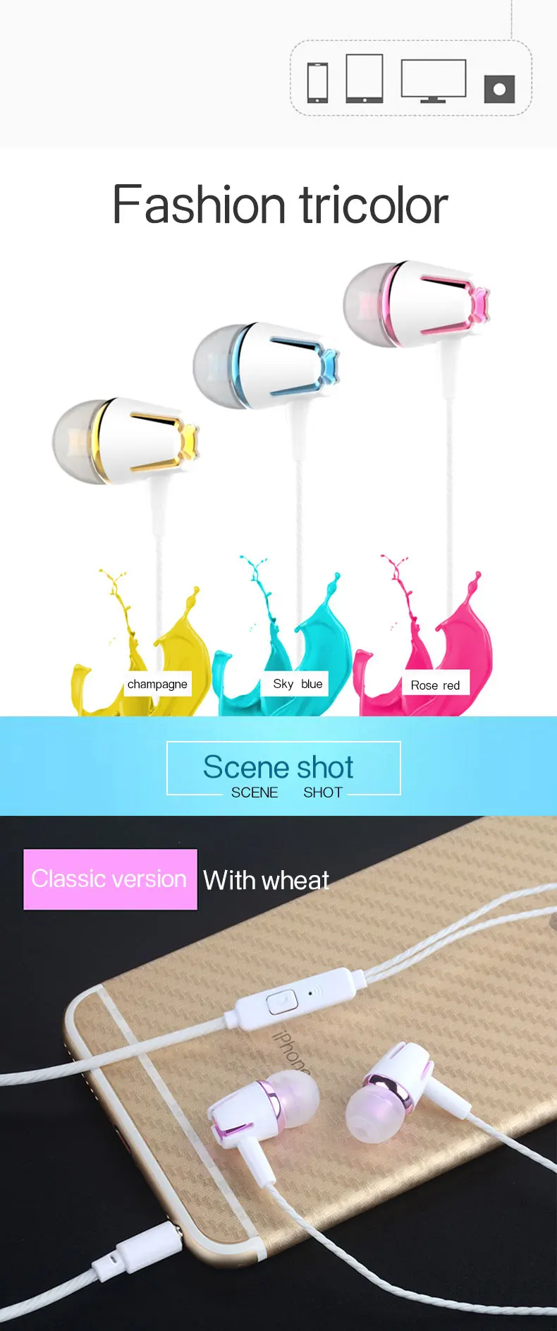 Golden Sky Mic 3.5Mm Jack Earpod Hand Free Earbuds For Iphone Earphone For Apple Headset Earpiece Wired And Wireless Earphone - ANKUX.COM
