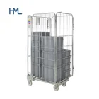 4 sides warehouse galvanized nestable folding iron laundry logistics transport a-frame wire mesh roll cage trolley